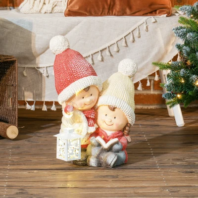 HOMCOM Weihnachtswichtel mit Buch & Laterne, LED, batteriebetrieben, 30 x 23 x 45 cm