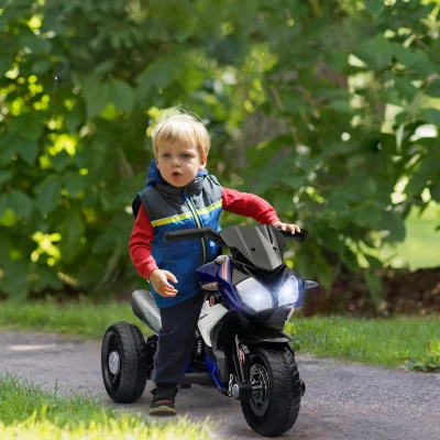 HOMCOM Moto Eléctrica Infantil con 3 Ruedas con Batería 6V Recargable Funciones de Música Bocina Faros 86x42x52 cm Negro y Azul