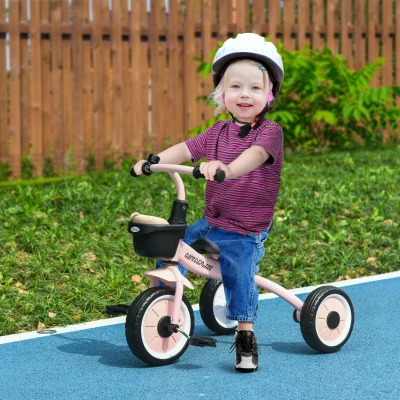 AIYAPLAY Dreirad für Kinder 2-5 Jahre, höhenverstellbarer Sitz, Klingel, Fahrradkorb, Metallrahmen, Rosa