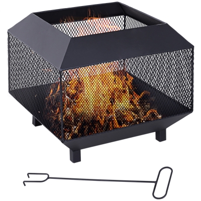 Outsunny Metal Square Fire Pit 44x44cm Black