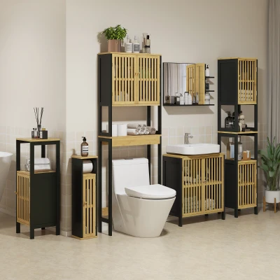 HOMCOM Mobiletto Bagno con Ripiano Aperto e Armadietto Nero