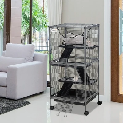 PawHut Gabbia per animale domestico 52cm x 52cm x 113.5cm Grigio argento, Nero