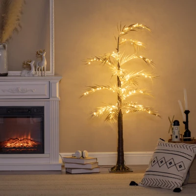 HOMCOM Luz de Árbol de Palmera con 150 Luces LED Blanco Cálido Lámpara de Pie para Interiores 21x21x150 cm Dorado