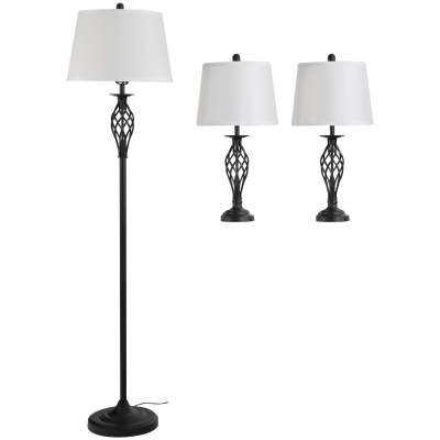 HOMCOM 1 Lampada da terra + 2 Lampade da tavolo Ф38cm x 158cm, Ф30 x 62cm Bianco