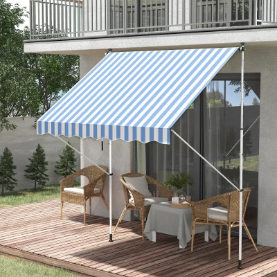 Outsunny Klemmmarkise mit Handkurbel höhenverstellbar Gelenkarmmarkise schmutzabweisend, witterungsbeständig Balkonmarkise 150cm breit Terrassenmarkise für Terrasse Balkon Veranda Blau+Weiß