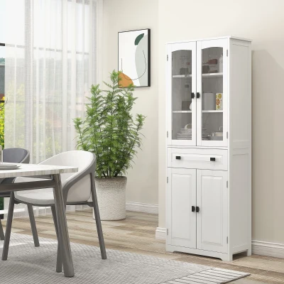 HOMCOM Credenza Cucina 2 Armadietti e Cassetto 60x30x160cm Bianco