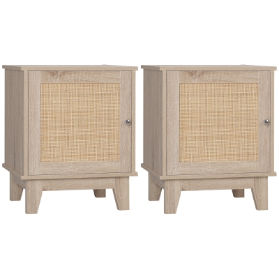 HOMCOM Bedside Table Set of 2 Rattan Storage Natural