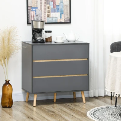 HOMCOM 3-Drawer Storage Chest Dark Grey 80x40x80cm