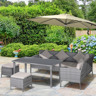 Outsunny Set da Giardino con 2 Divani 1 Tavolino 2 Sgabelli Grigi