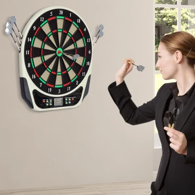 HOMCOM Elektronische Dartscheibe Dartboard mit Sprachansagen LED-Anzeigen 6 Darts 24 Dartköpfe 18 Spiele 159 Varianten Dartautomat Dartscheibe Set für bis zu 8 Spieler