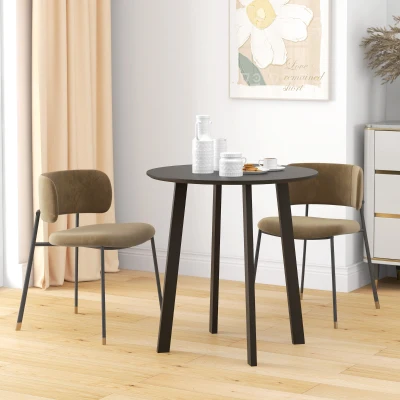 HOMCOM Esstisch für 2 Personen, weiße Tischplatte, Metallbeine mit Fußkappen, Ø72 x 75H cm, Schwarz