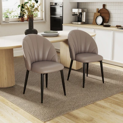 HOMCOM Set 2 Sedie in Pelle PU Schienale a Conchiglia Marrone