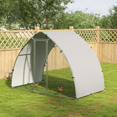 PawHut Galvanised Chicken Coop for 4-6 Chickens Silver Tone