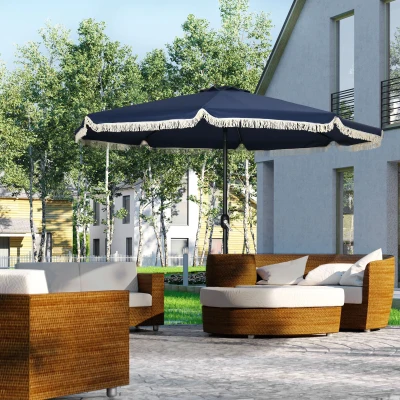Outsunny Parasol Inclinable Franges Bleu Ø268cm Anti-UV