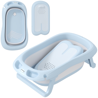 AIYAPLAY Bañera Plegable Bebé con Soporte con Orificio de Drenaje y Agujero de Ducha 83x48x23,5 cm Azul Claro