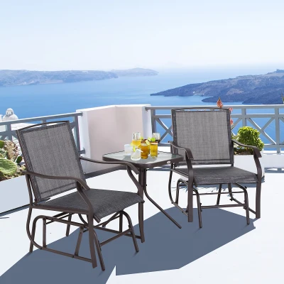 Outsunny Set Giardino Sedie a Dondolo e Tavolino 64cm x 70.5cm x 90cm Struttura Marrone, Tessuto Grigio