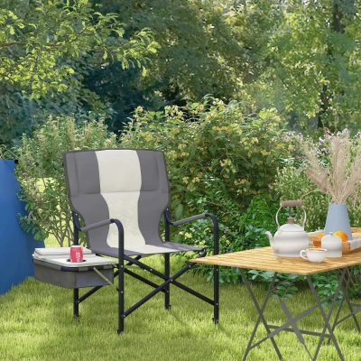 Outsunny Folding Camping Chair with Cooler Bag Grey