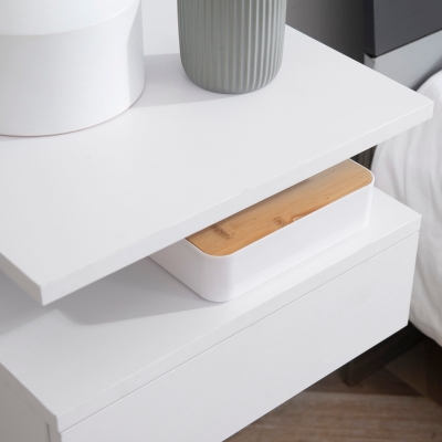 HOMCOM Juego de 2 Mesitas de Noche Flotantes Mesitas de Noche Colgantes con 1 Cajón y Estante Abierto para Dormitorio 35x32x22,5 cm Blanco(m-9)