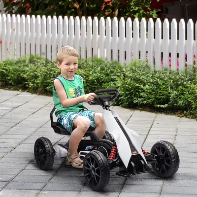 HOMCOM Kart Coche Eléctrico Infantil 12V de 3 a 8 Años Velocidad 3-5km/h y Cinturón de Seguridad 100x58x58,5cm Blanco(m-2)