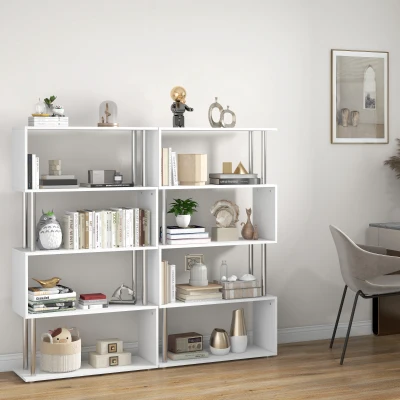 HOMCOM Lot de 2 Bibliothèques S Design 4 Niveaux Blanc