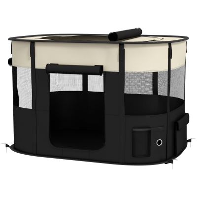 PawHut Parc Pliable Chien Tissu Oxford Noir/Crème 94x74x60cm