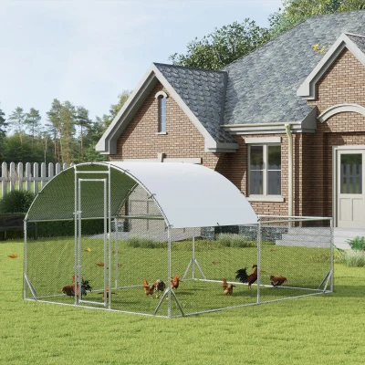 PawHut Gallinero Exterior Grande 380x280x195 cm para 10-12 Gallinas con Cubierta de Tela para Pollos Conejos Patos Plata