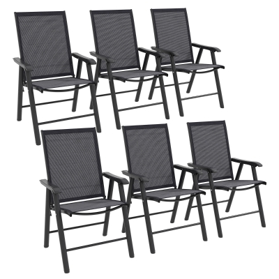 Outsunny Set of 6 Folding Garden Chairs Metal Dark Grey