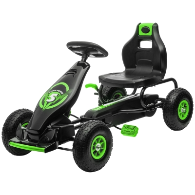HOMCOM Kart à Pédales Vert/Noir 5-12 Ans Siège Réglable