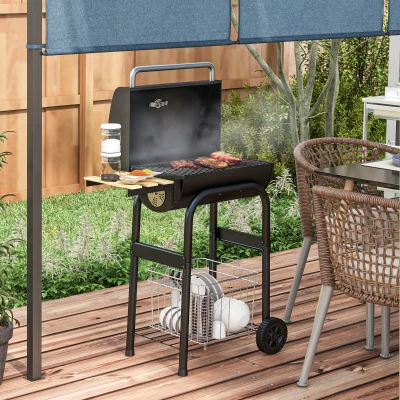 Outsunny Charcoal BBQ with Thermometer and Wheels