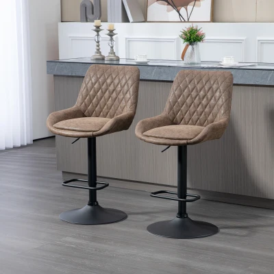 HOMCOM Set of Two Retro Bar Stools Faux Leather Brown