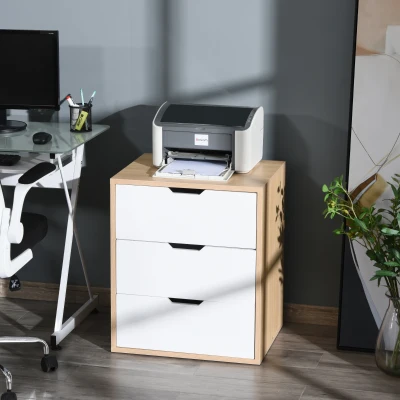 HOMCOM Cassettiera portadocumento 55cm x 45cm x 65.5cm Bianco, Color Legno