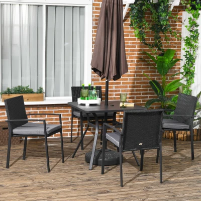 Outsunny 5-Piece Garden Dining Set Rattan Chairs Cushions Black
