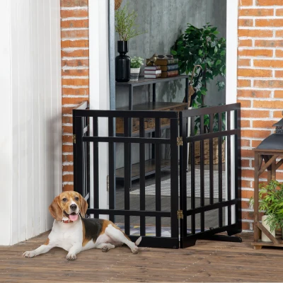 PawHut Barrera de Seguridad Plegable para Perros Valla para Mascotas para Escaleras y Puertas 181x35x76 cm Negro