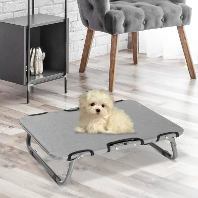 PawHut Hundeliege Outdoor, klappbar Erhöhtes Hundebett für kleine Hunde, Kühlendes Haustierliege mit Stahlrahmen, Haustierbett für Draußen Camping, 59 x 46 x 15 cm, Grau