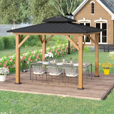 Outsunny 3.5x3.5m Hardtop Gazebo Grey Metal Roof Wood Frame