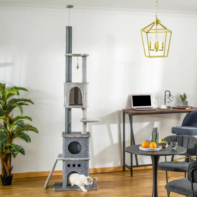 PawHut Cat Tree Climber Scratching Post Grey 255cm