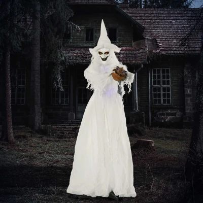 Outsunny Life Size Witch Skeleton Prop with Light Up Eyes White