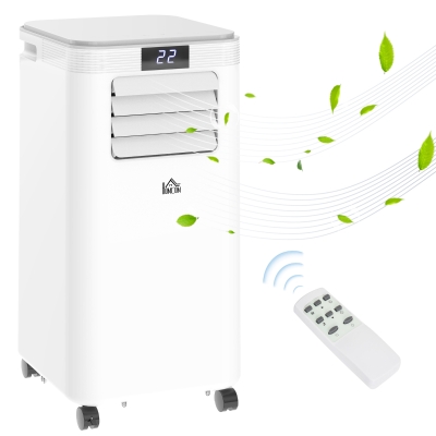 HOMCOM Mobile Klimaanlage 8000BTU 2,3KW 4-in-1 Klimagerät mit Abluftschlauch, Kühlen, Lüften, Entfeuchten und Schlafen, 24h Timer mit Fernbedienung Nutzungsraum 13-18㎡ ABS Weiß+Grau