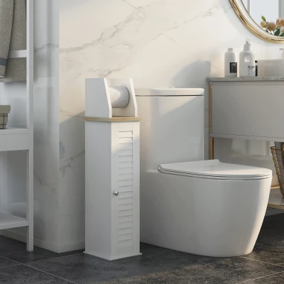 kleankin Portarollos para Baño Moderno Mueble Auxiliar de Baño con Estantes Ajustables y Portarrollos de Papel 18x20x80 cm Blanco