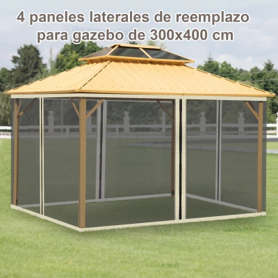 Outsunny 4 Paneles Laterales 3,5x2 m para Carpa de Jardín Tela Mosquitera para Cenador Gazebo con Cremalleras y Anillas Negro
