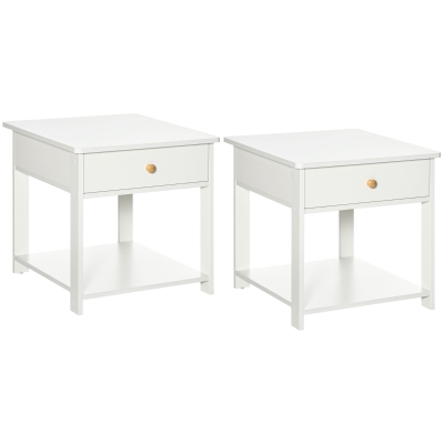 HOMCOM Bedside Table with Drawer White Set of 2