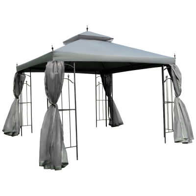 Outsunny 3x3m Garden Gazebo Double Top Grey Canopy