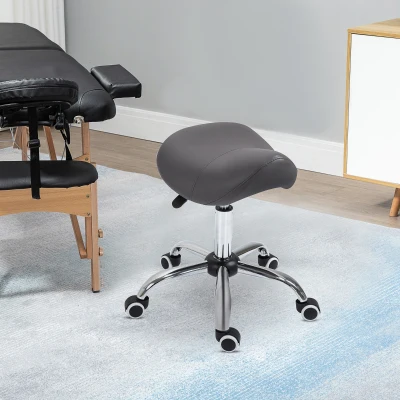 HOMCOM Rollhocker, sattelförmiger Sitz, höhenverstellbar, um 360° drehbar, Kunstleder, dunkelgrau, 53 x 52 x 49-61 cm