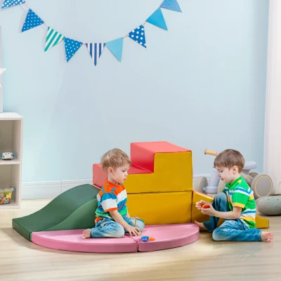 HOMCOM Juego de 6 Bloques de Espuma para Niños de 12-36 Meses Juguete Educativo de Construcción 150x100x24 cm Multicolor