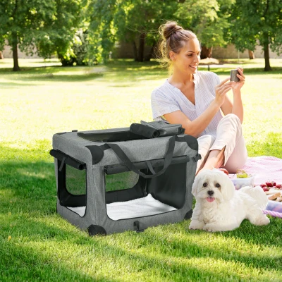 PawHut 70cm Folding Pet Carrier Bag Grey