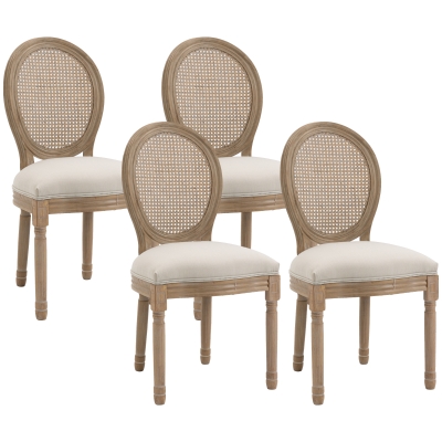 HOMCOM Lot de 4 chaises de Salle à Manger - Chaise de Salon médaillon Style Louis XVI - Bois Massif sculpté, patiné