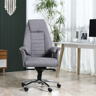 Vinsetto Bürostuhl Ergonomischer Drehstuhl mit Armlehne höhenverstellbar Kunstleinen Hellgrau 68 x 72 x 120-126 cm