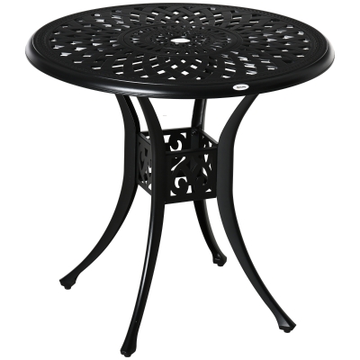 Outsunny Round Garden Dining Table Black 78cm Parasol Hole