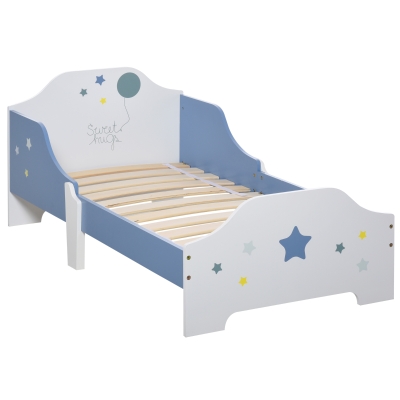 HOMCOM Cama para Niños de +3 Años 143x74x59 cm Cama Infantil de Madera con Estampado con Estrellas Carga 50 kg Azul y Blanco