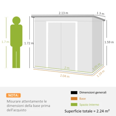 Outsunny Capanno Attrezzi in Acciaio con Tetto Inclinato Grigio